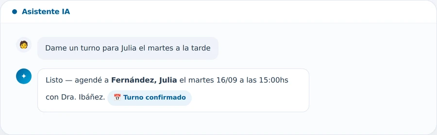 Chat con el Asistente IA de DrApp agendando un turno en lenguaje natural